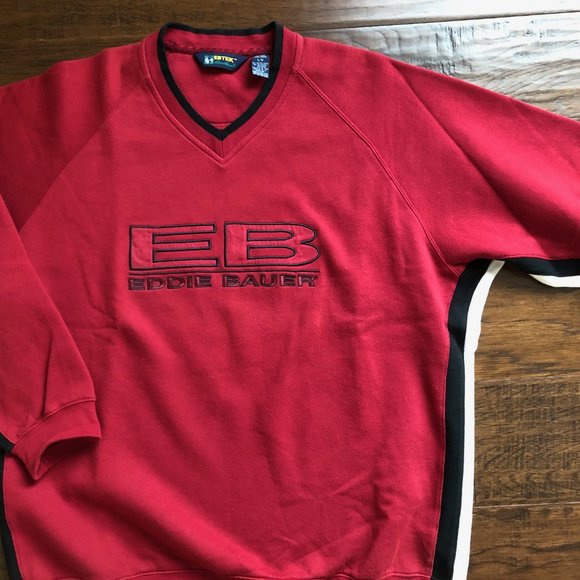 Eddie Bauer Ebtek red vneck sweatshirt mens L - Picture 3 of 5